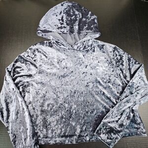 Forever 21 + Crushed Velour Hoodie Silver Grey Y2K McBling Pullover 1X